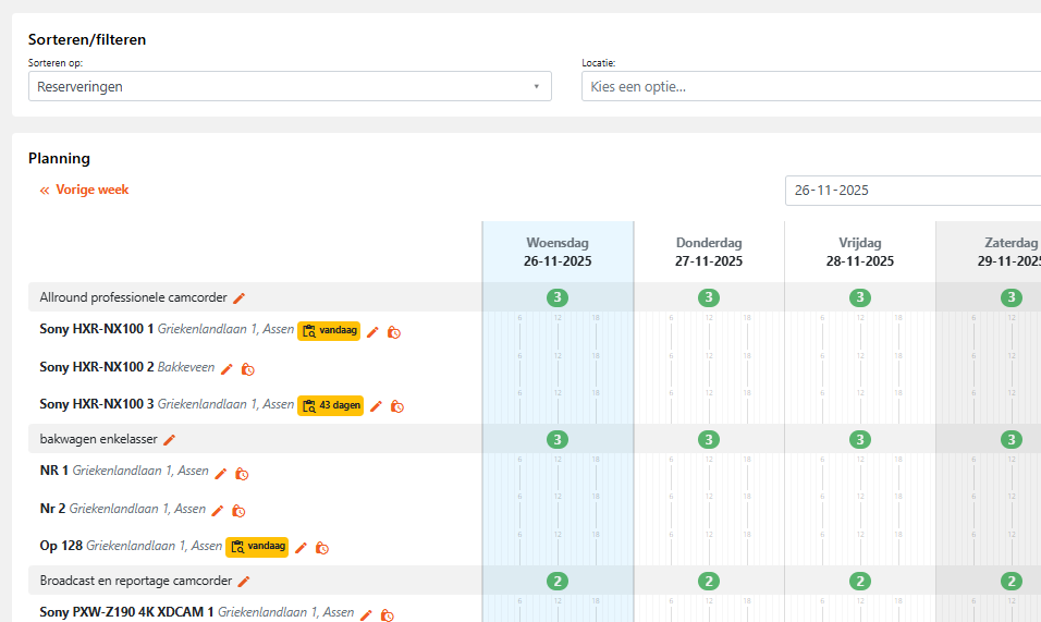 verhuurplanning overzicht afbeelding